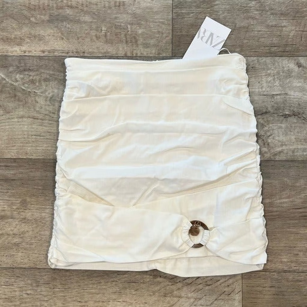 ZARA Blogger Favorite Linen Blend Ruched Mini Skirt - Picture 15 of 16